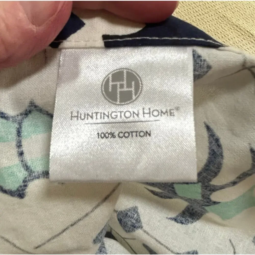 Huntington Home Printed Cotton Tablecloth Navy Blue Green & White Mandala Square